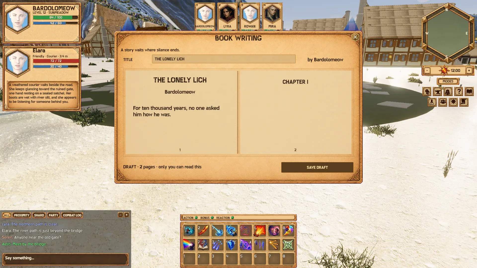 The Book Writing window, open on The Lonely Lich by Bardolomeow.